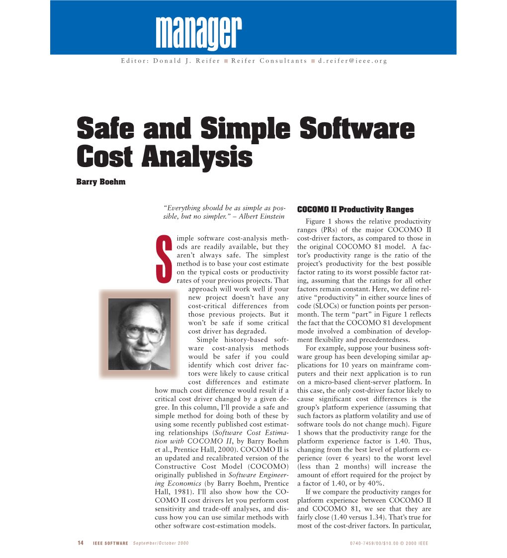 Safe and Simple Software Cost Analysis Barry Boehm