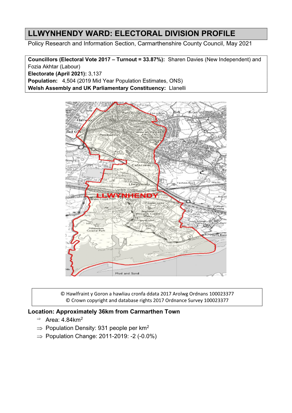 LLWYNHENDY WARD: ELECTORAL DIVISION PROFILE Policy Research and Information Section, Carmarthenshire County Council, May 2021