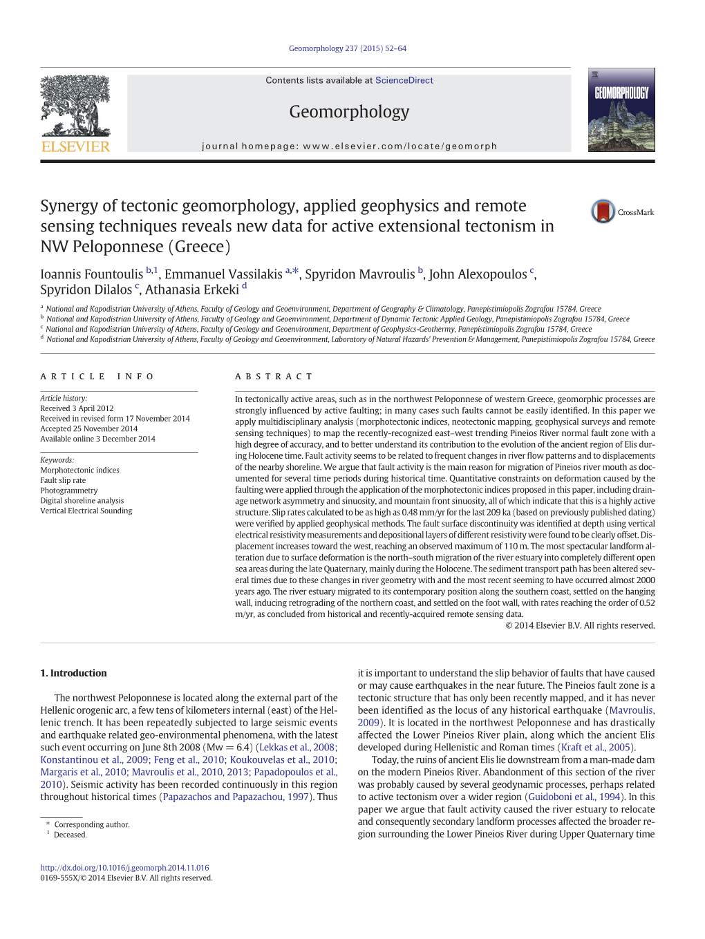 Synergy of Tectonic Geomorphology, Applied Geophysics and Remote Sensing Techniques Reveals New Data for Active Extensional Tectonism in NW Peloponnese (Greece)