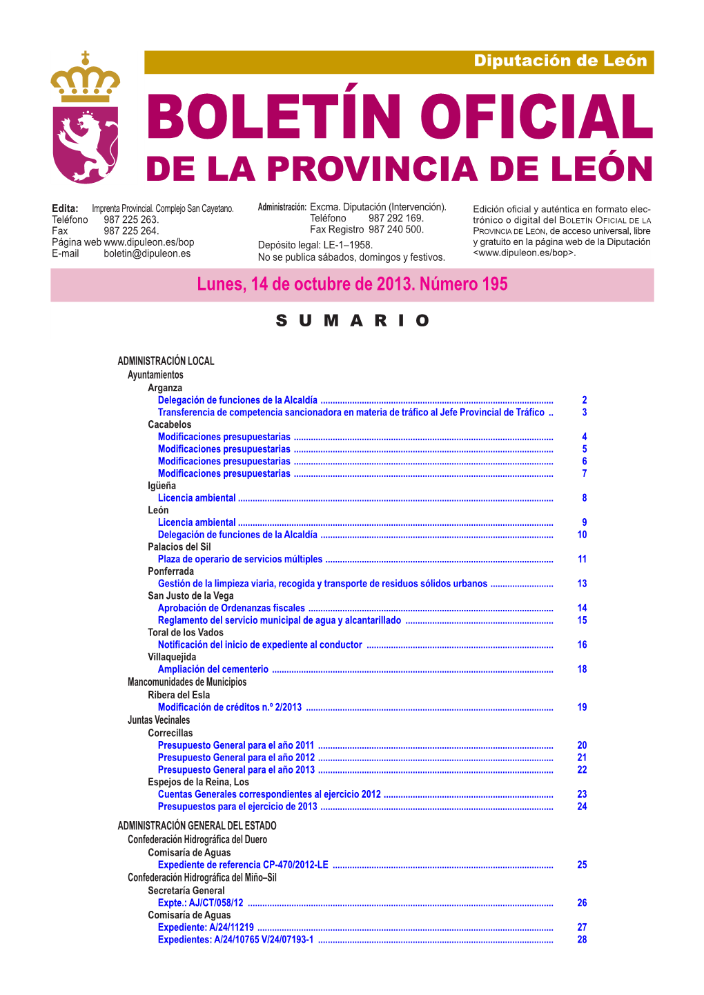 Boletín Oficial De La Provincia De León