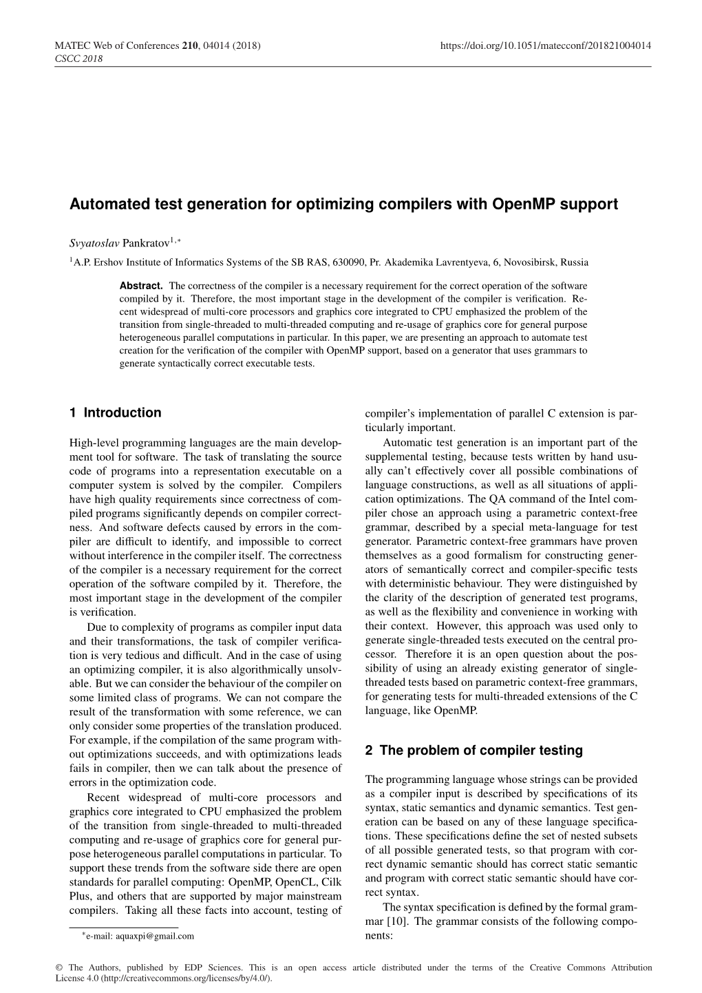 Automated Test Generation for Optimizing Compilers with Openmp Support