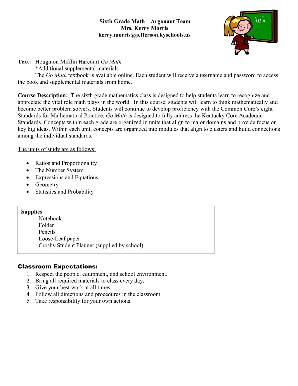 Sixth Grade Math Trailblazers Team