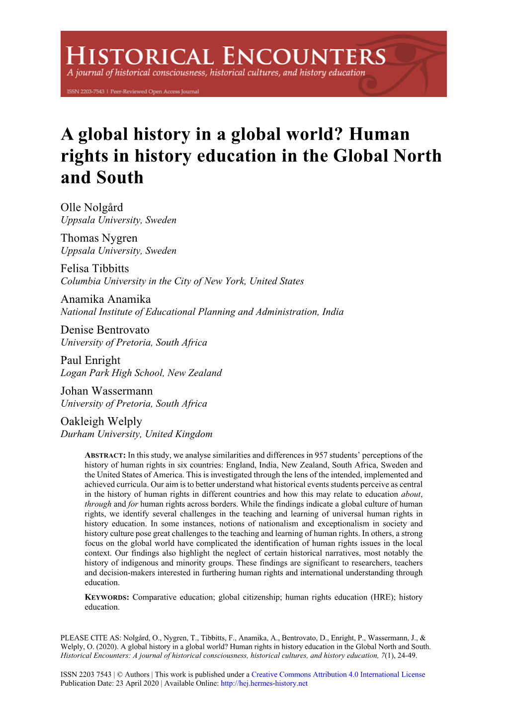 Human Rights in History Education in the Global North and South