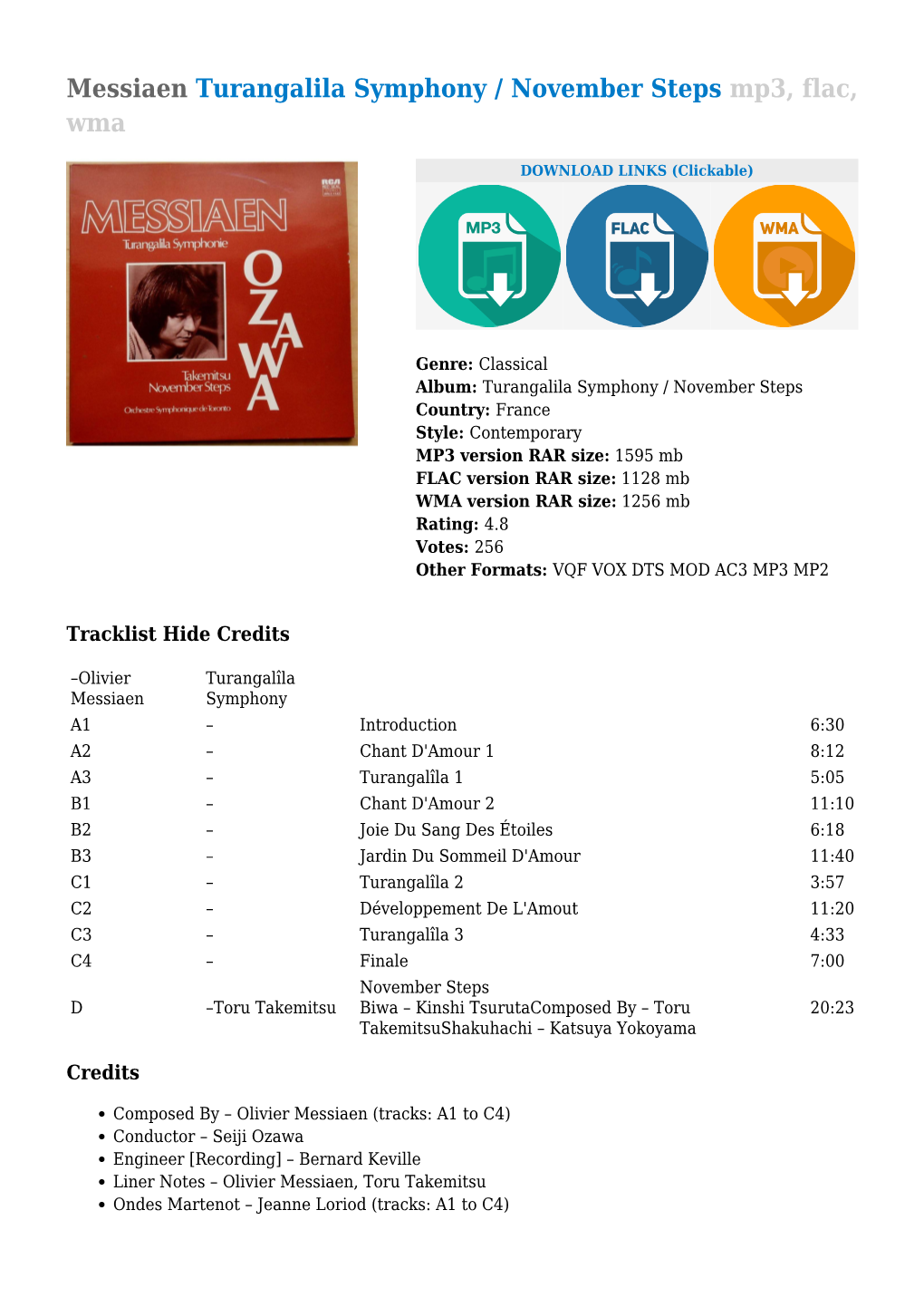 Messiaen Turangalila Symphony / November Steps Mp3, Flac, Wma