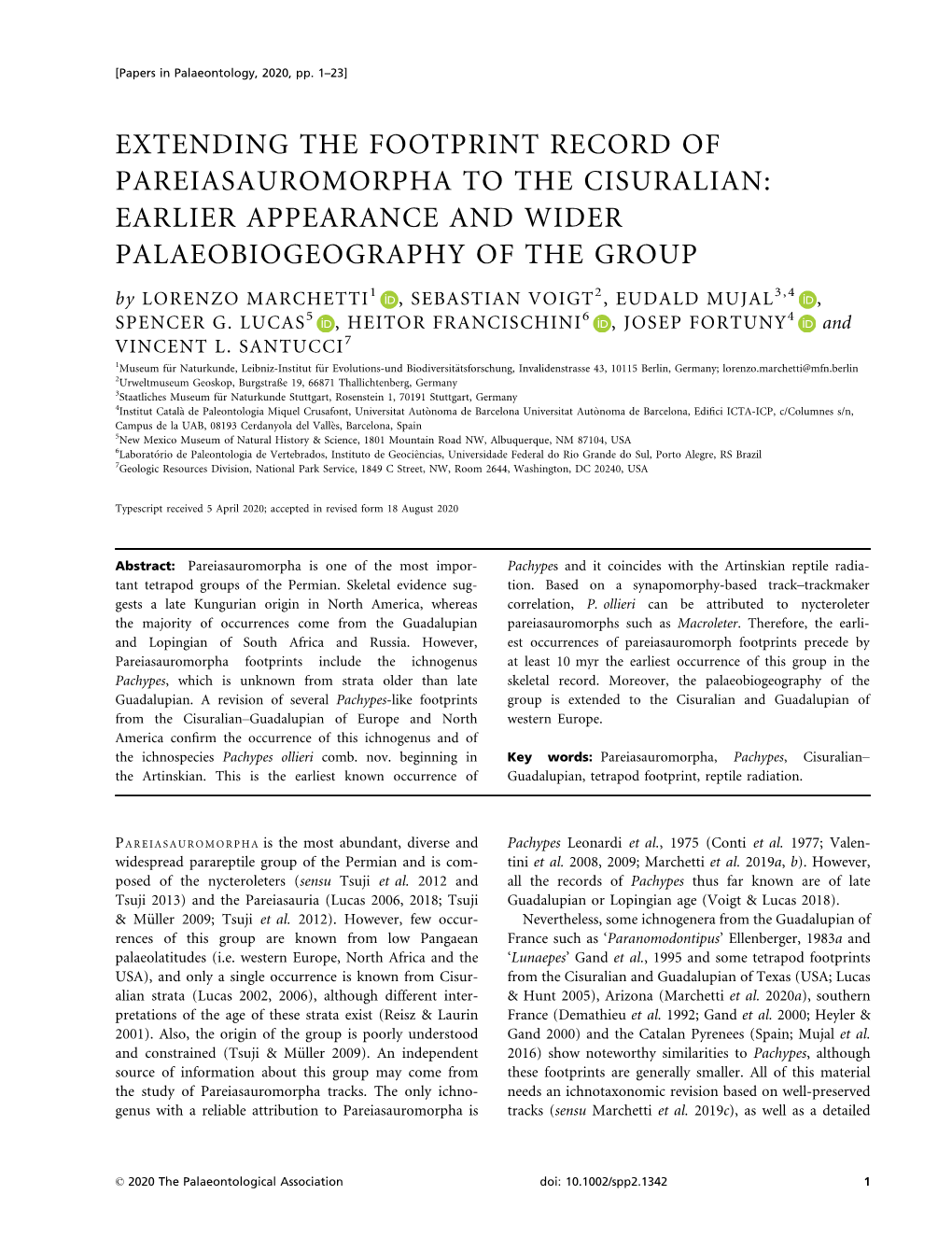 Extending the Footprint Record of Pareiasauromorpha to the Cisuralian