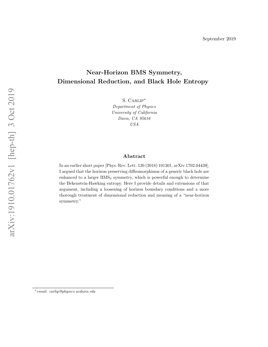 Arxiv:1910.01762V1 [Hep-Th] 3 Oct 2019