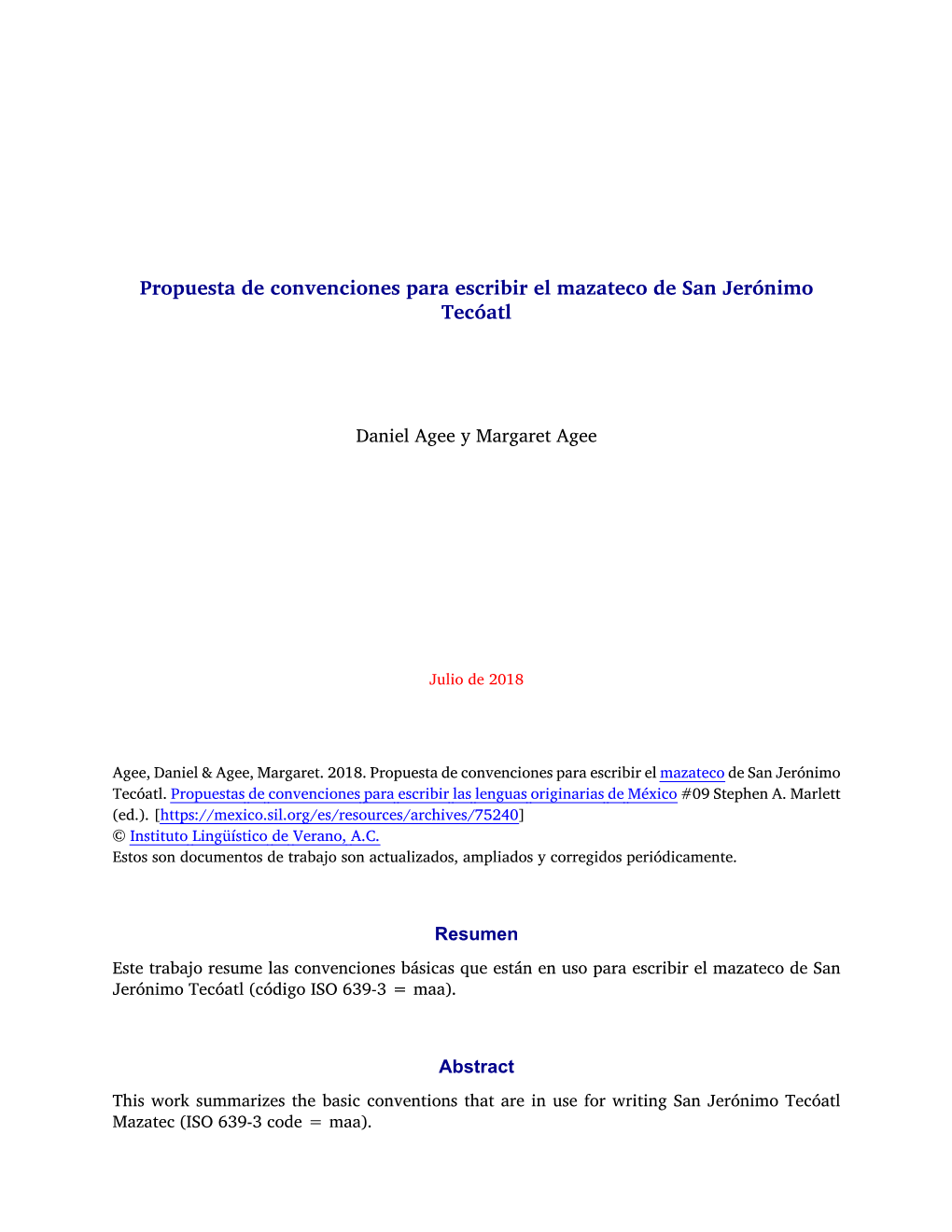 Propuesta De Convenciones Para Escribir El Mazateco De San Jerónimo Tecóatl