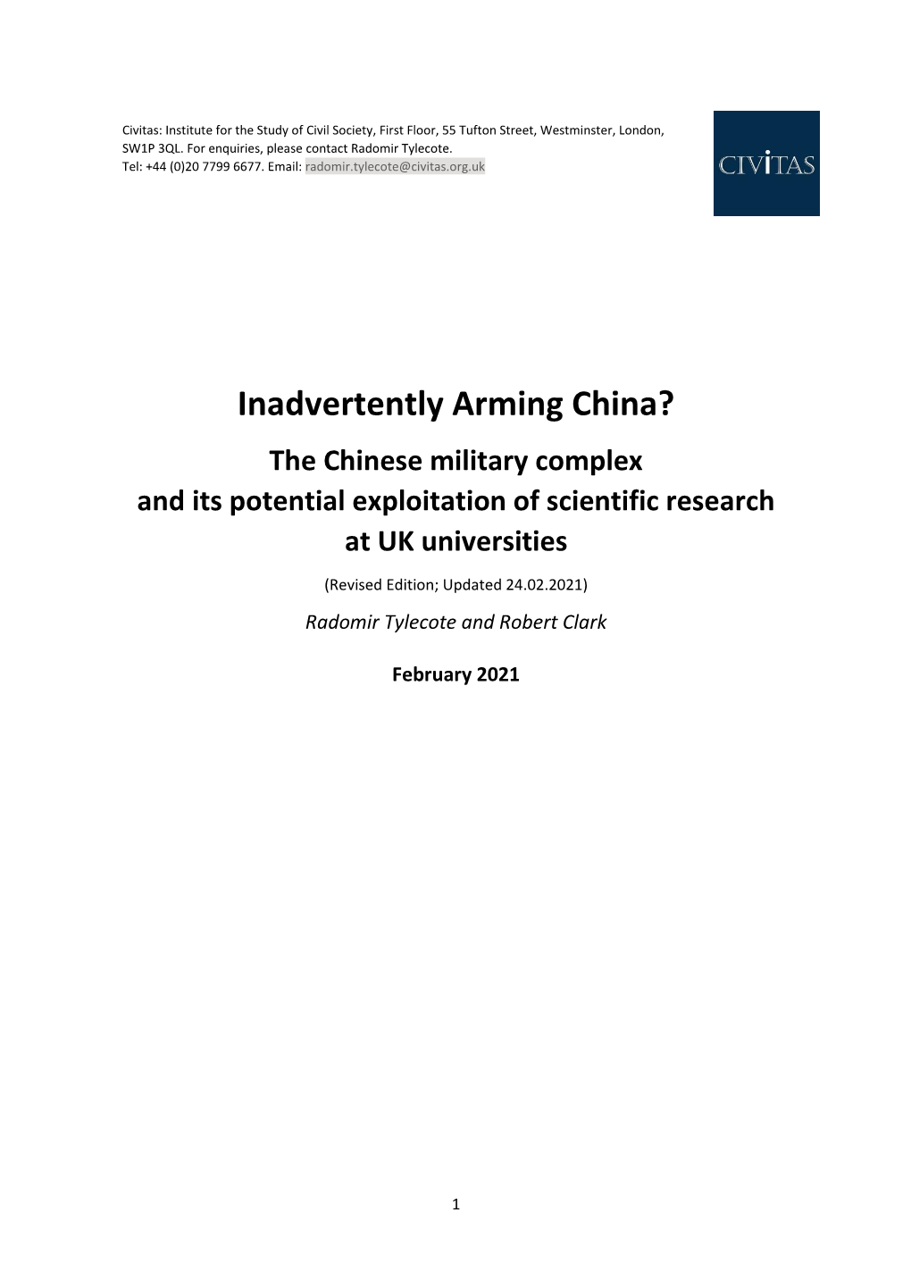 Inadvertently Arming China? the Chinese Military Complex and Its Potential Exploitation of Scientific Research at UK Universities