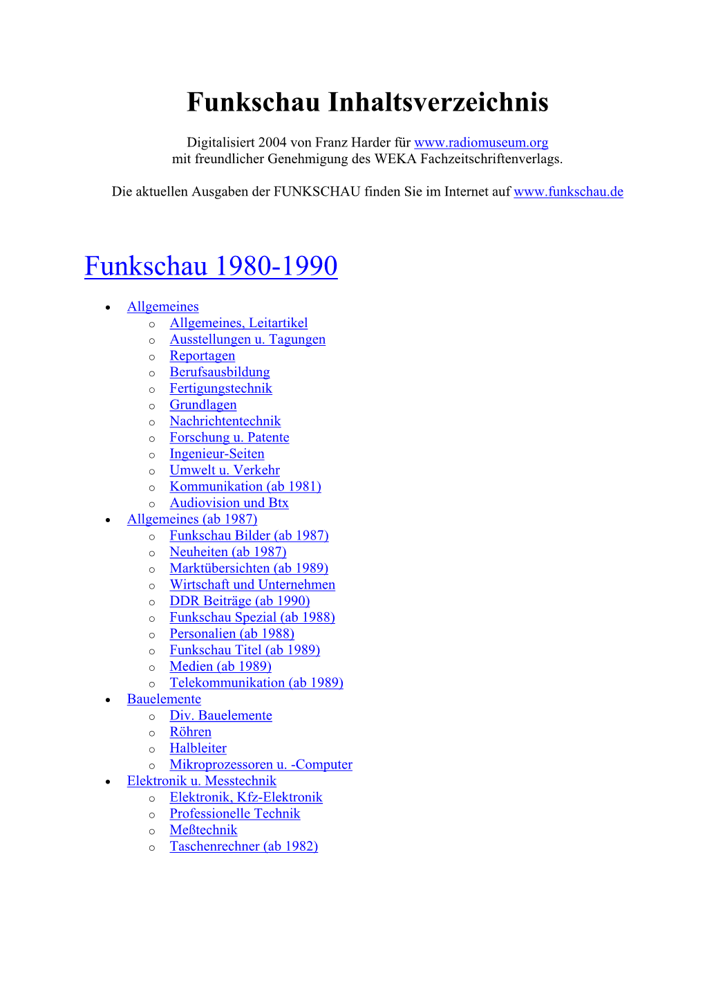 Funkschau Inhaltsverzeichnis 1980-1990