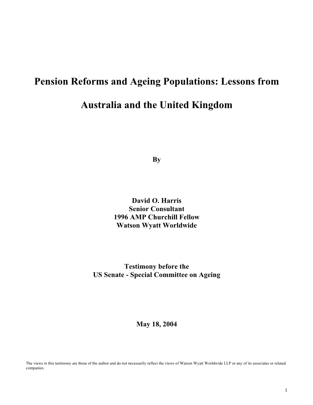 Pension Reforms and Ageing Populations: Lessons From