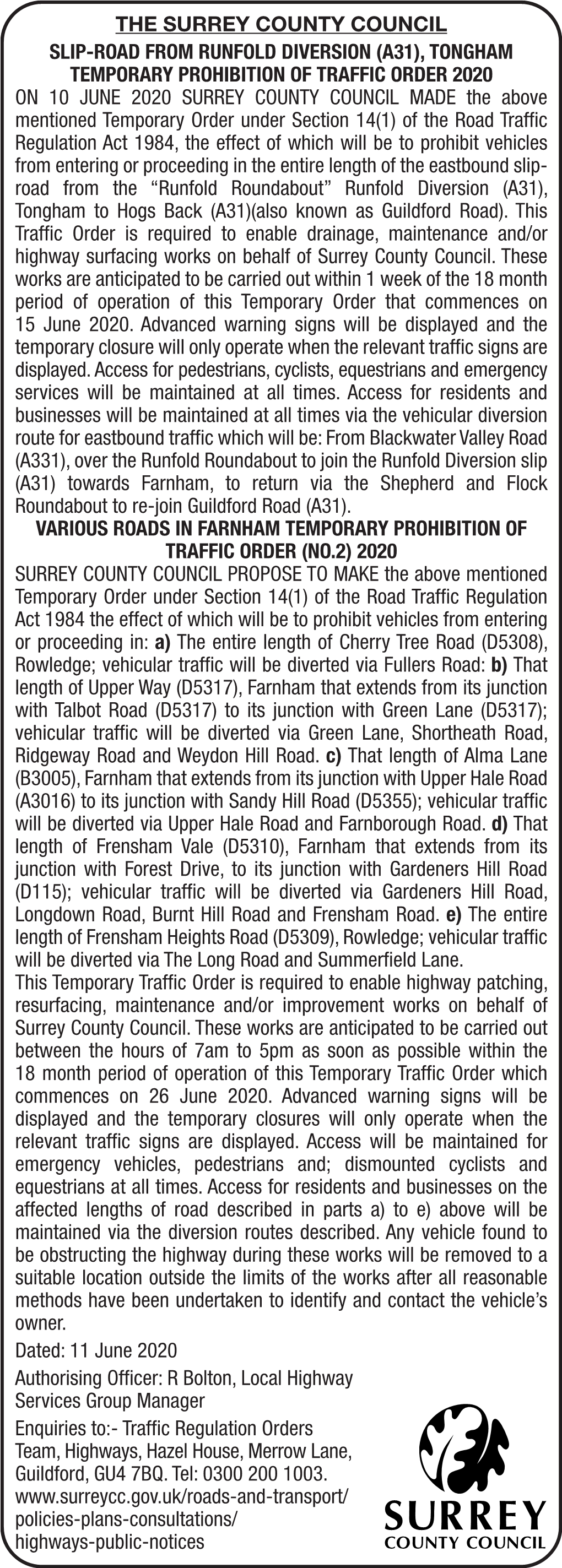 The Surrey County Council Slip-Road from Runfold Diversion