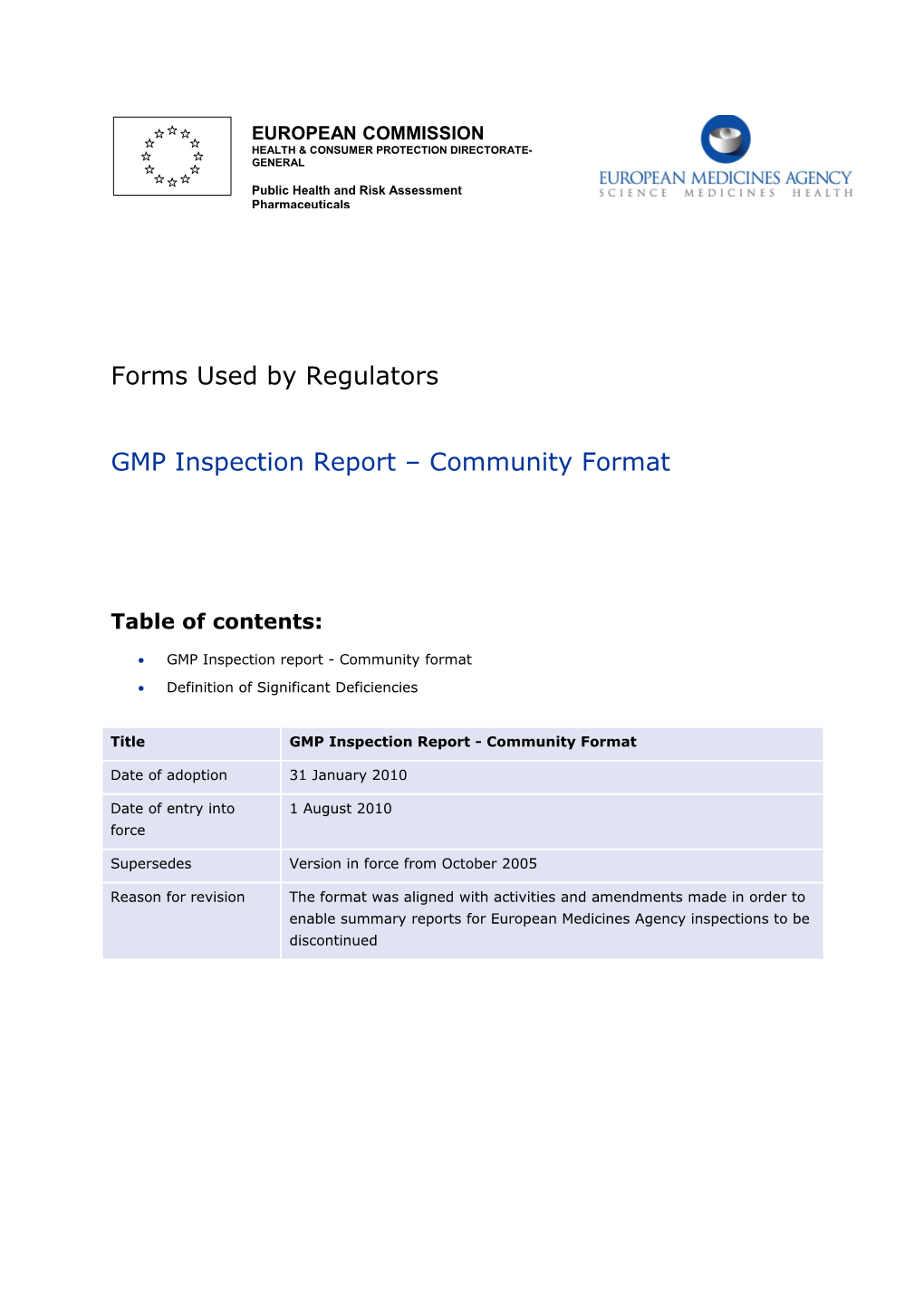 GMP Inspection Report - Community Format