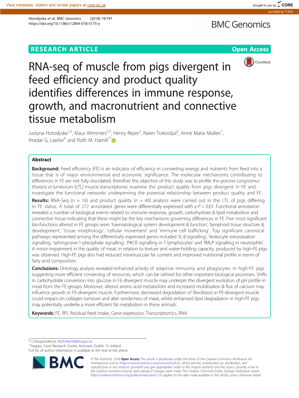 RNA-Seq of Muscle from Pigs Divergent in Feed Efficiency