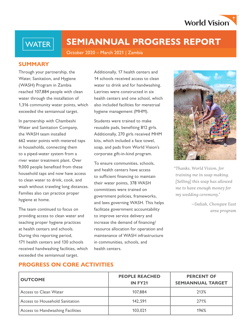 SEMIANNUAL PROGRESS REPORT October 2020 – March 2021 | Zambia