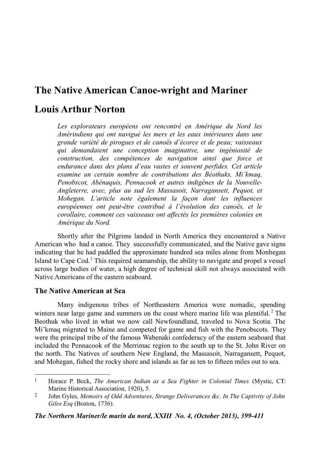 The Native American Canoe-Wright and Mariner Louis Arthur Norton