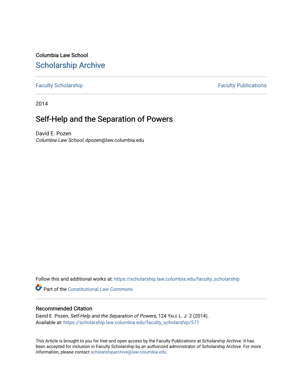 Self-Help and the Separation of Powers