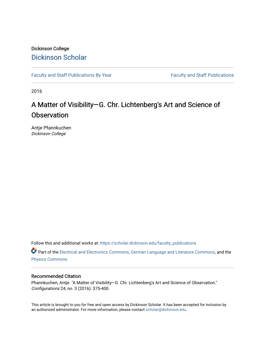 A Matter of Visibility—G. Chr. Lichtenberg's Art and Science of Observation