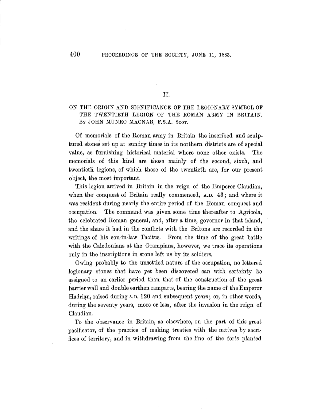 On the Origin and Significance of the Legionary Symbol of the Twentieth Legion of the Roman Army in Britain. by John Munro Macna