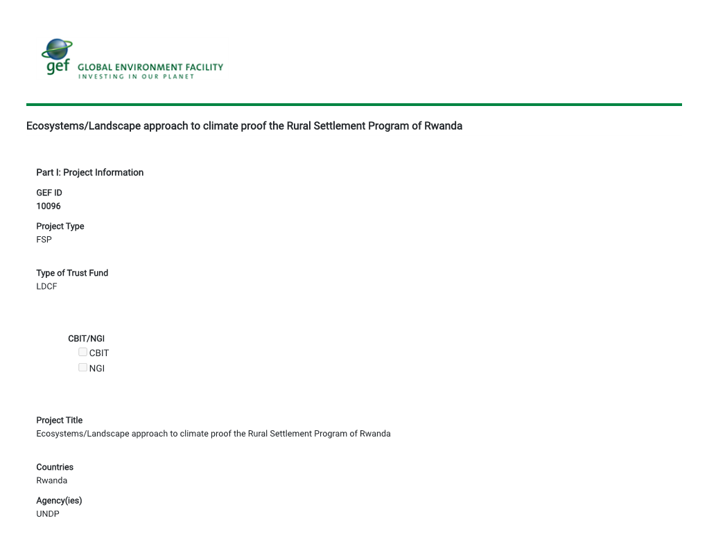 Ecosystems/Landscape Approach to Climate Proof the Rural Settlement Program of Rwanda