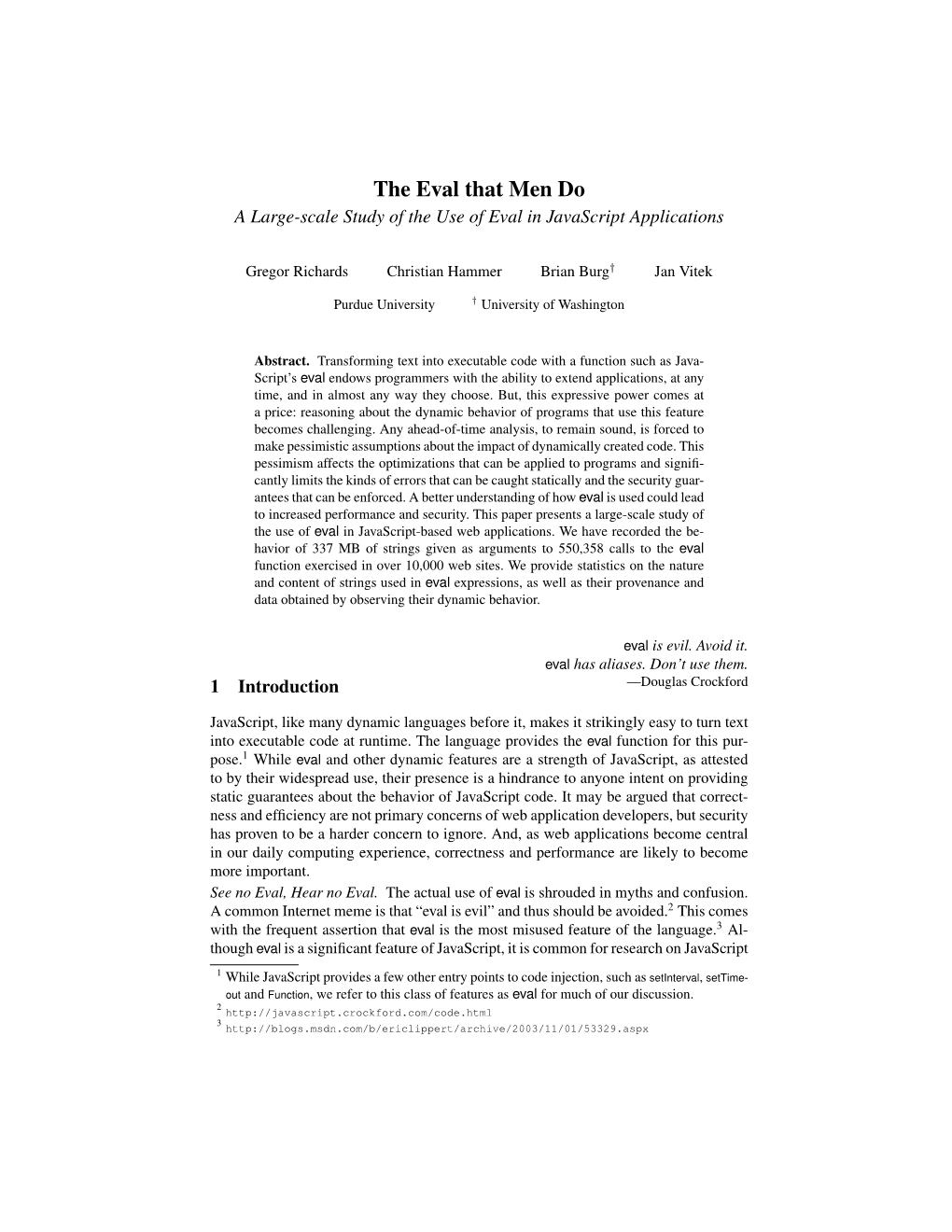 The Eval That Men Do a Large-Scale Study of the Use of Eval in Javascript Applications