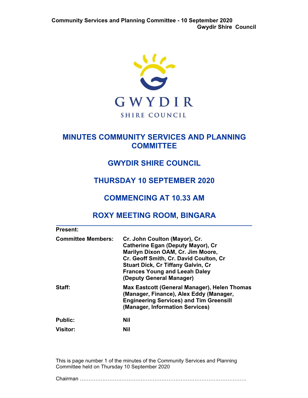 Minutes Community Services and Planning Committee