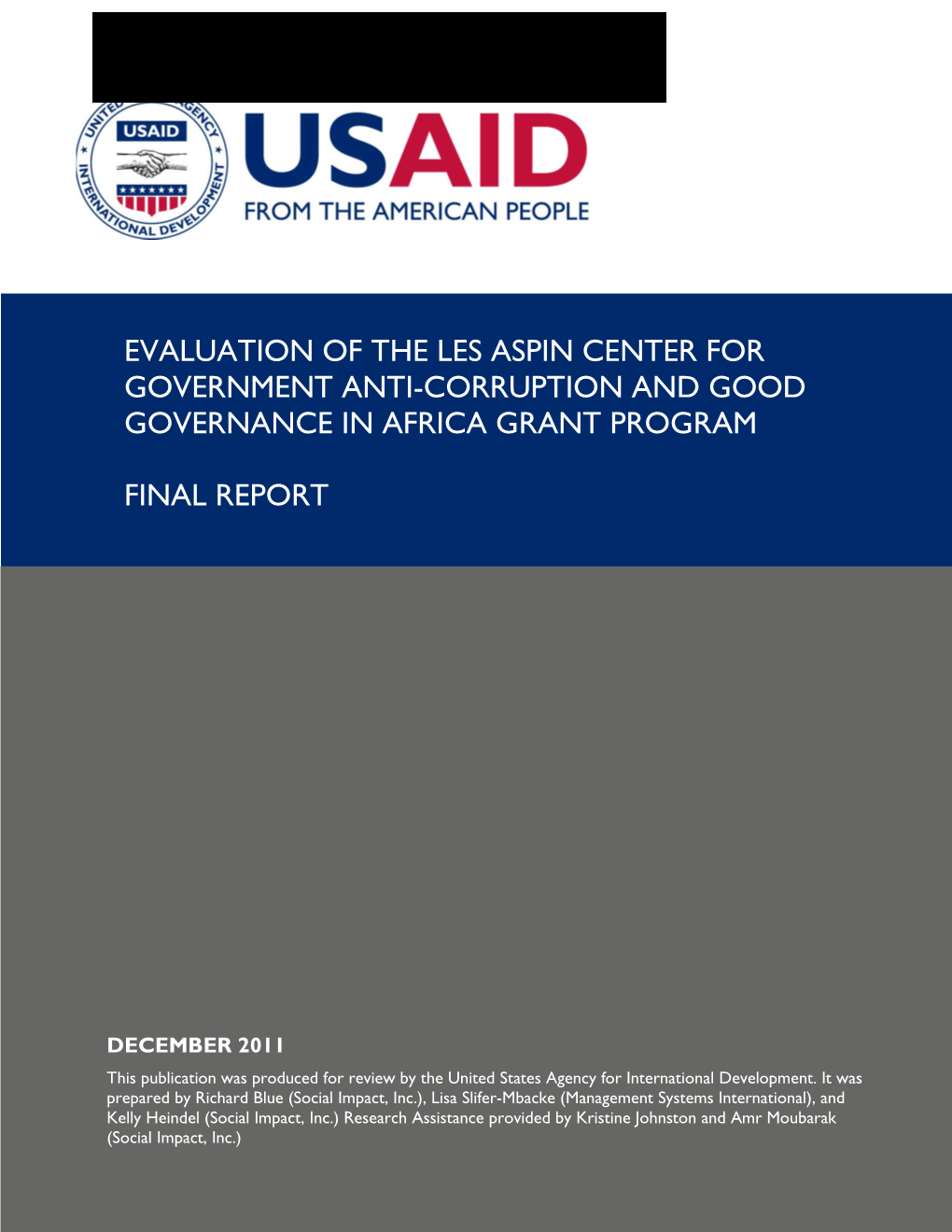 Evaluation of the Les Aspin Center for Government Anti-Corruption and Good Governance in Africa Grant Program