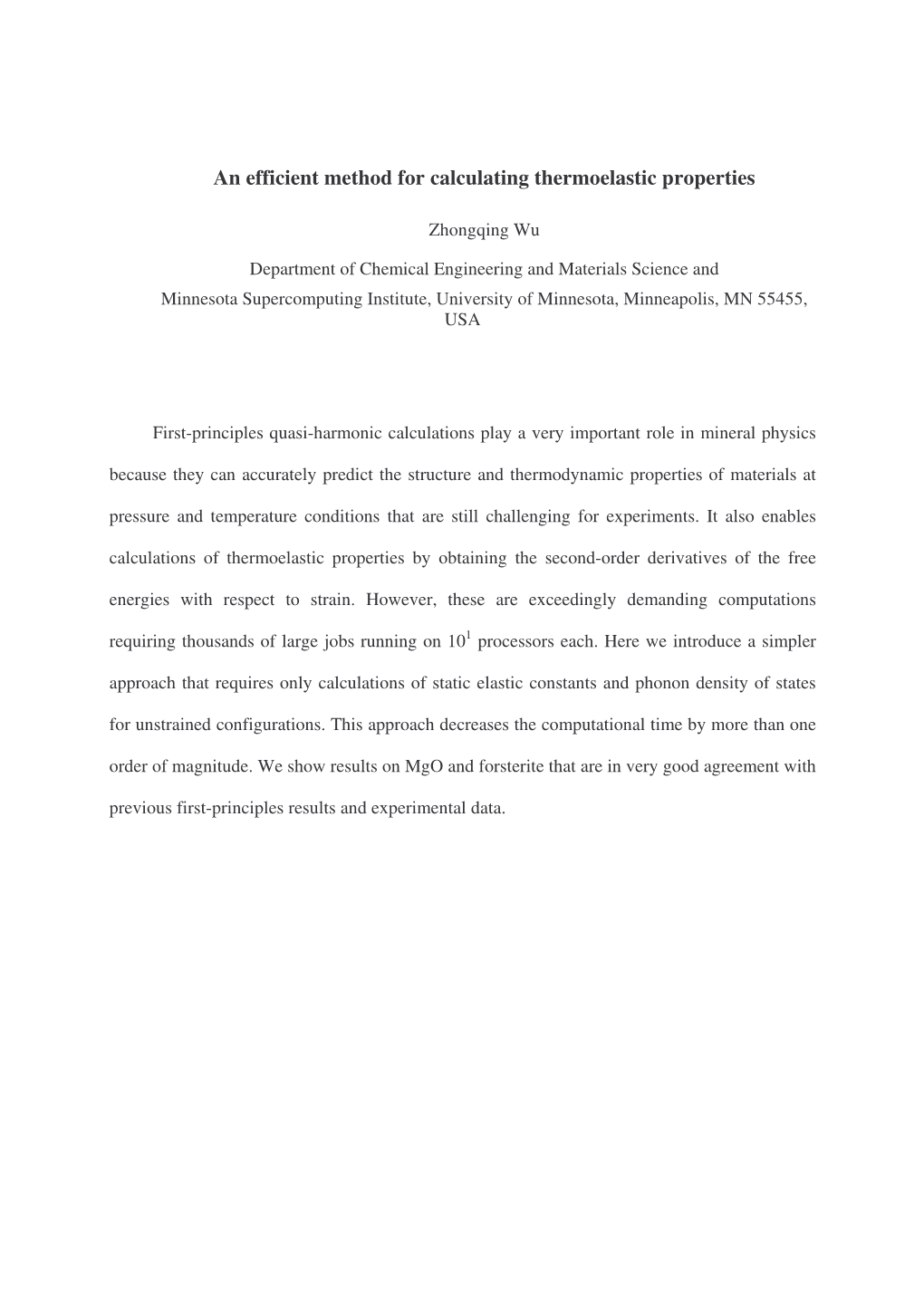 An Efficient Method for Calculating Thermoelastic Properties