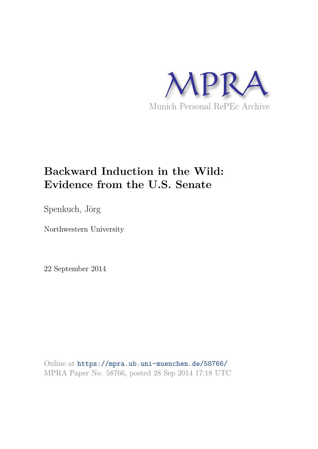 Backward Induction in the Wild: Evidence from the U.S