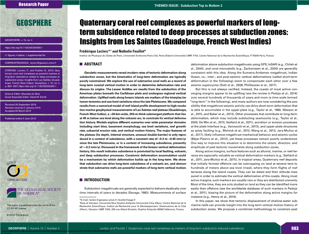 Quaternary Coral Reef Complexes As Powerful Markers of Long- Term Subsidence Related to Deep Processes at Subduction Zones: GEOSPHERE, V