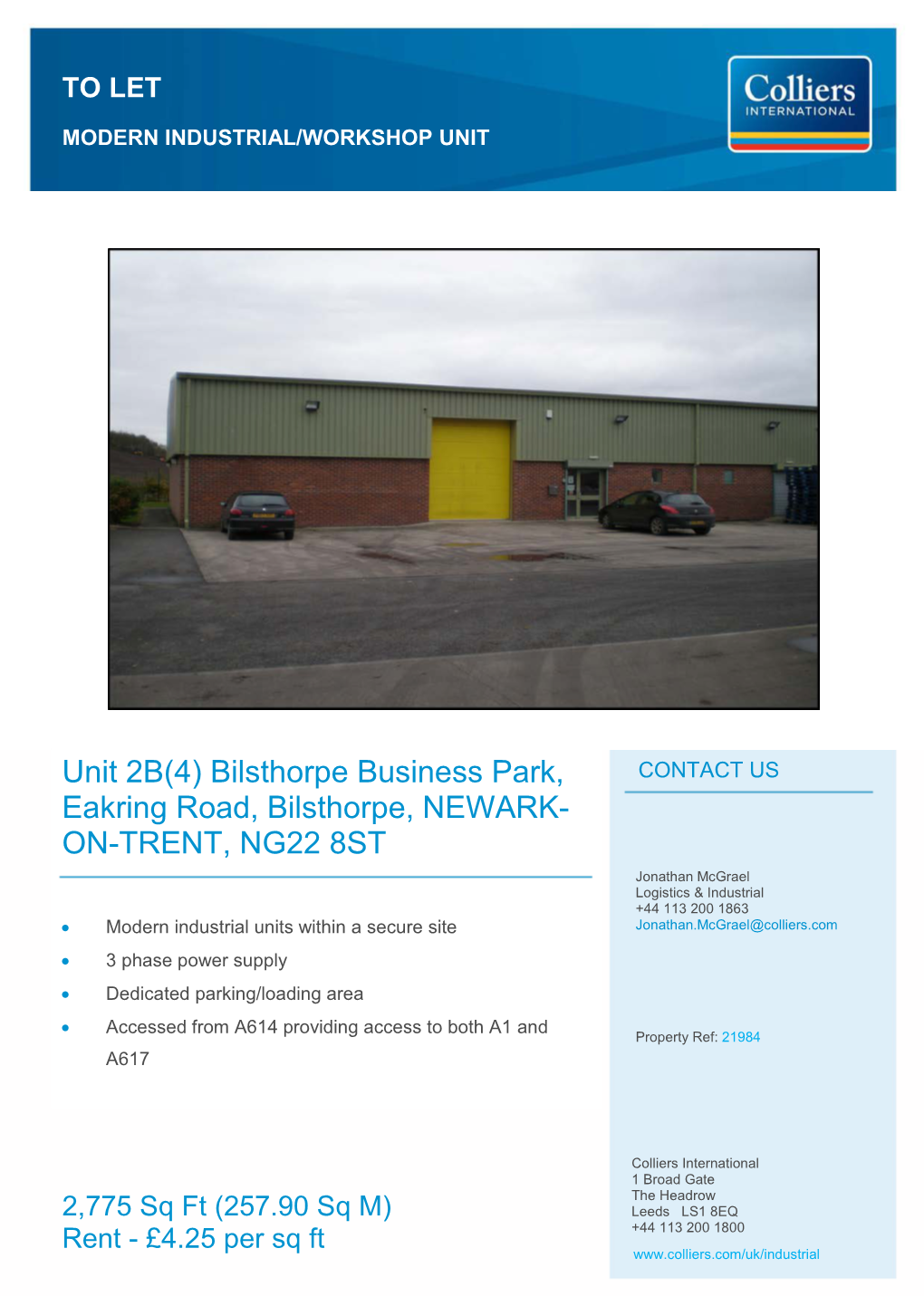 Unit 2B(4) Bilsthorpe Business Park, Eakring Road, Bilsthorpe, NEWARK