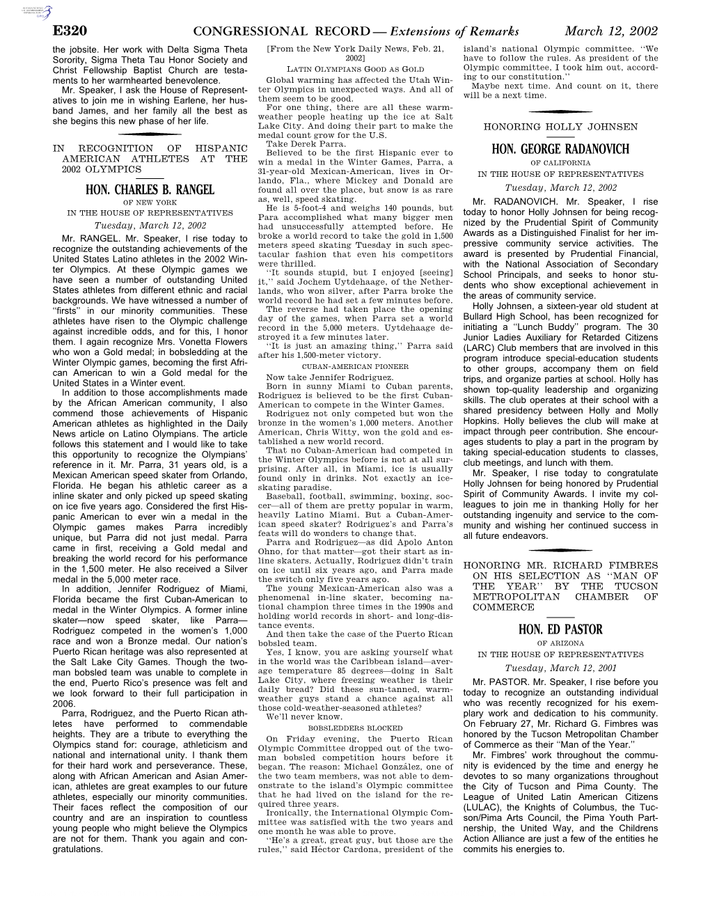 CONGRESSIONAL RECORD— Extensions of Remarks E320 HON