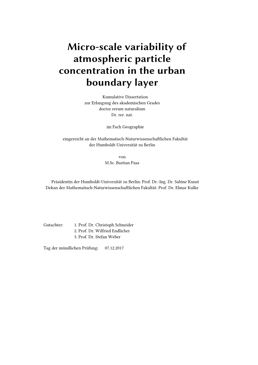 Micro-Scale Variability of Atmospheric Particle Concentration in the Urban Boundary Layer