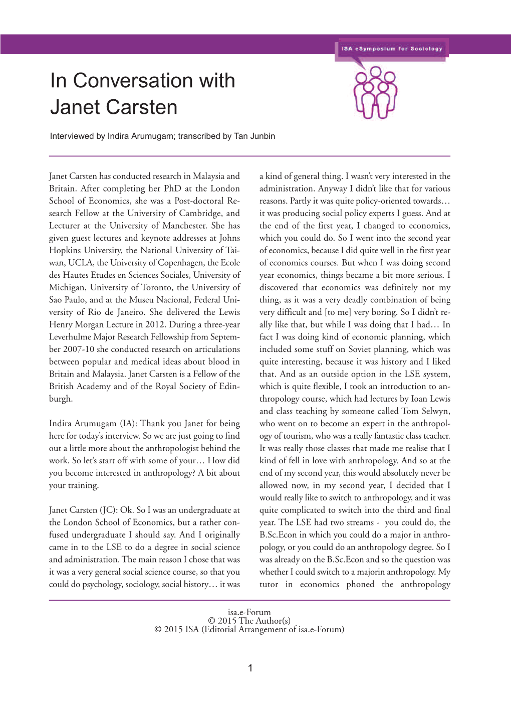 In Conversation with Janet Carsten