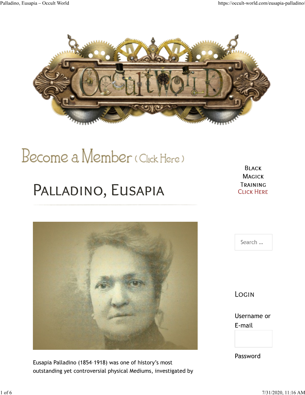 Palladino, Eusapia – Occult World