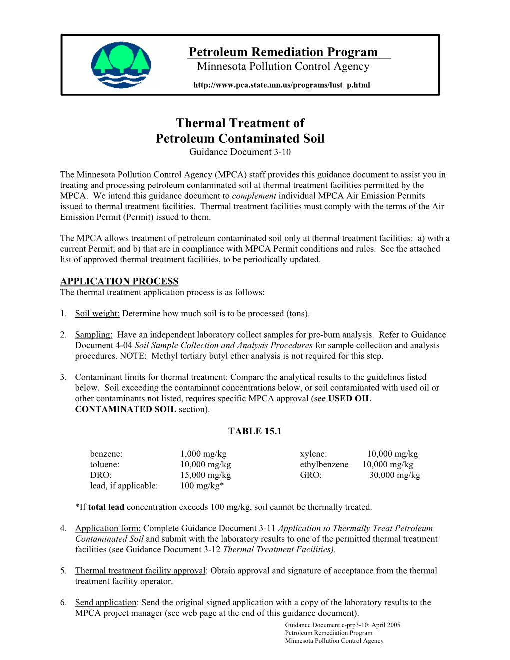 Thermal Treatment of Petroleum Contaminated Soil Guidance Document 3-10