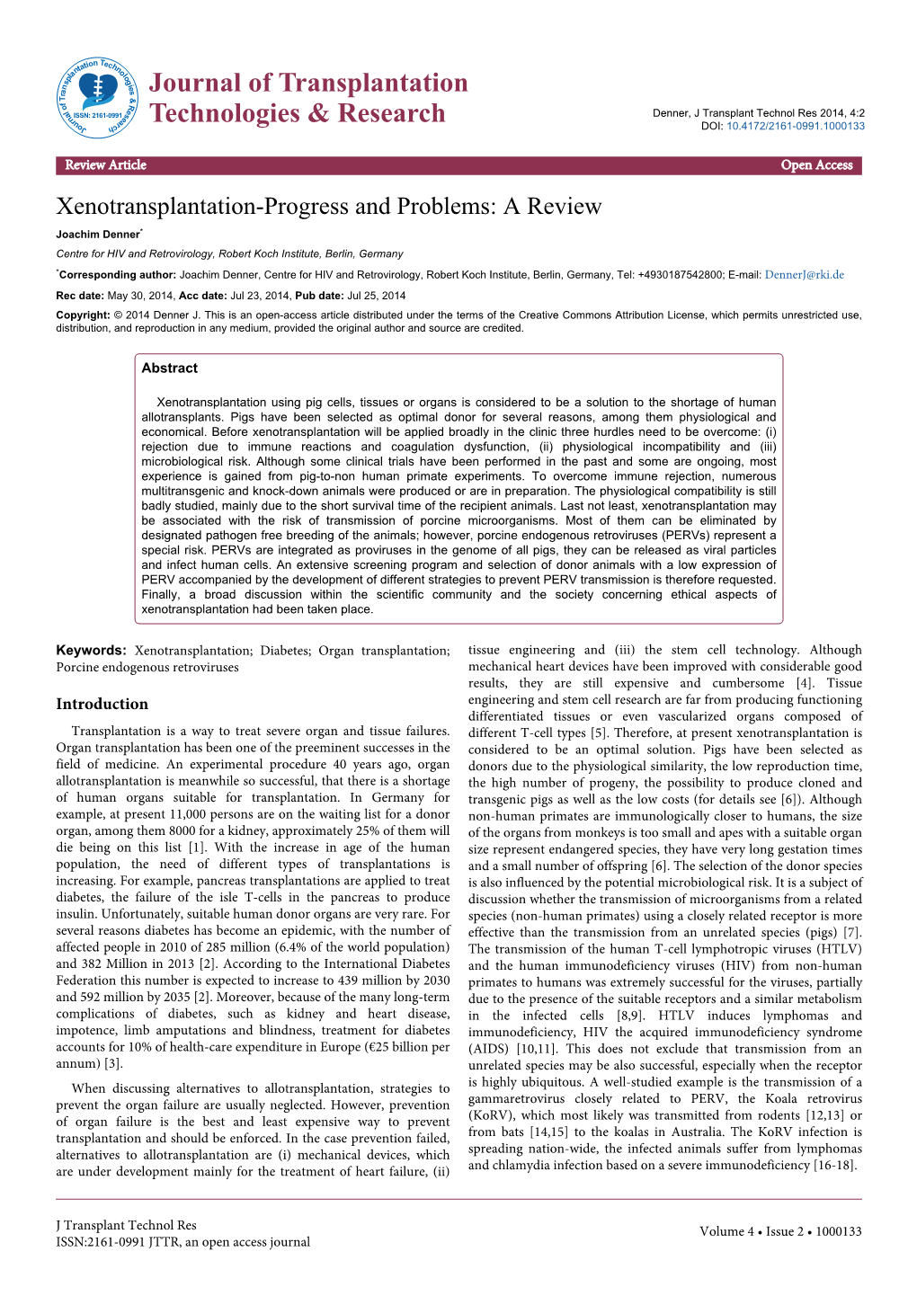 Xenotransplantation-Progress and Problems: a Review