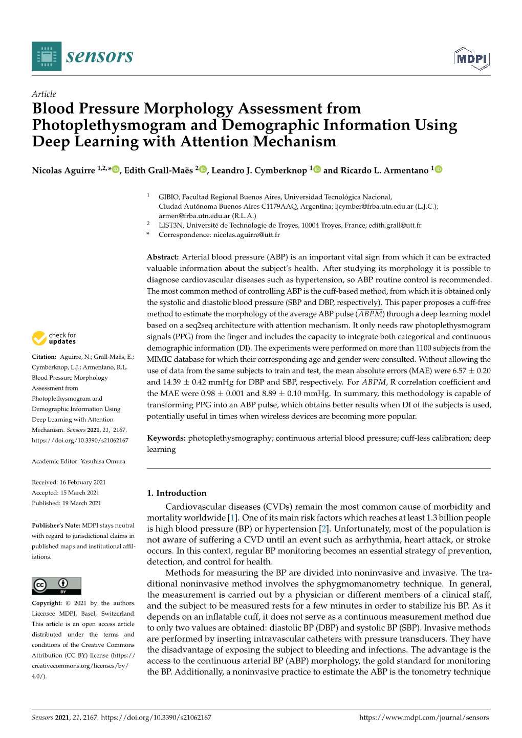 Blood Pressure Morphology Assessment from Photoplethysmogram and Demographic Information Using Deep Learning with Attention Mechanism