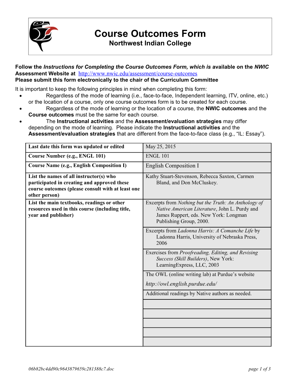 Course Outcomes Form s1