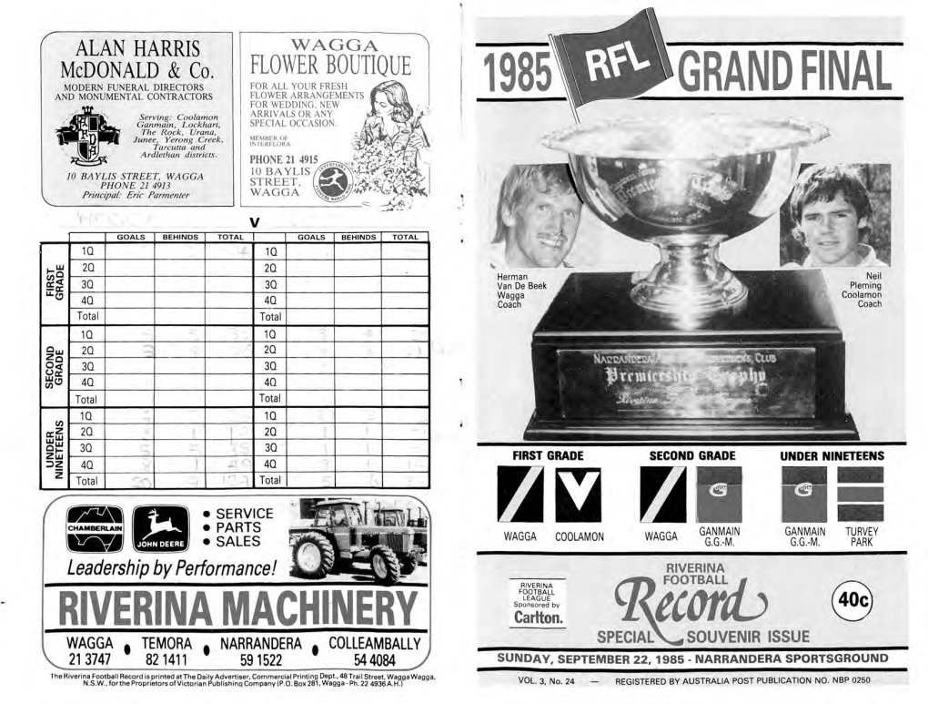 Grand Final and Monumental Contractors 1985