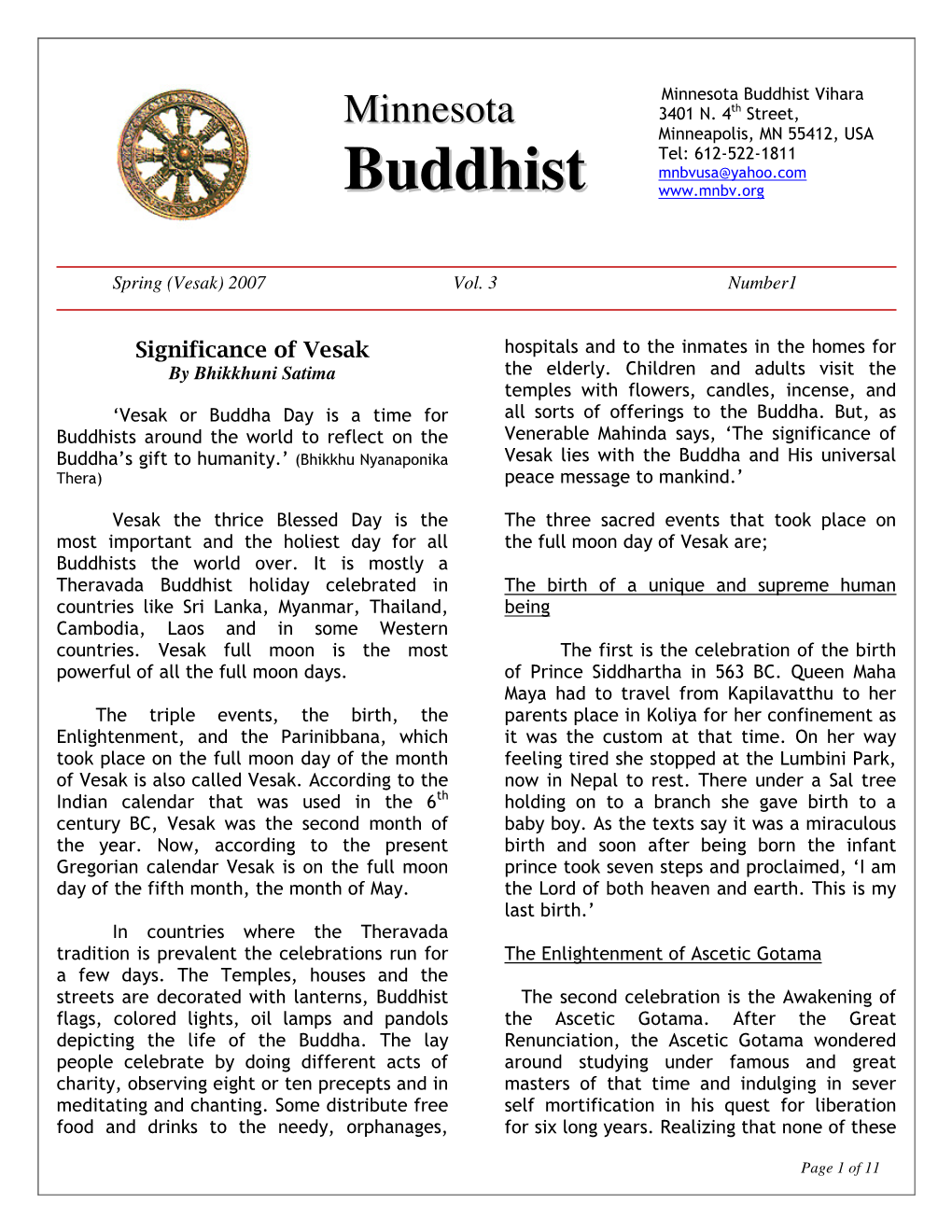 MNBV Newsletter Vesak 2007