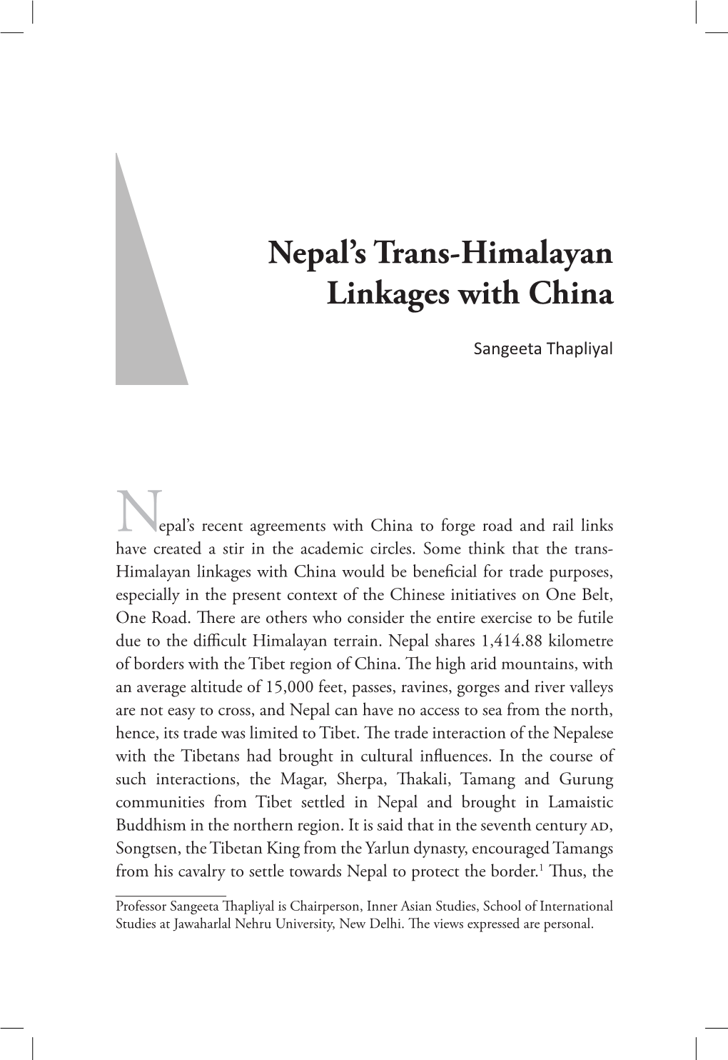 Nepal's Trans-Himalayan Linkages with China, by Sangeeta