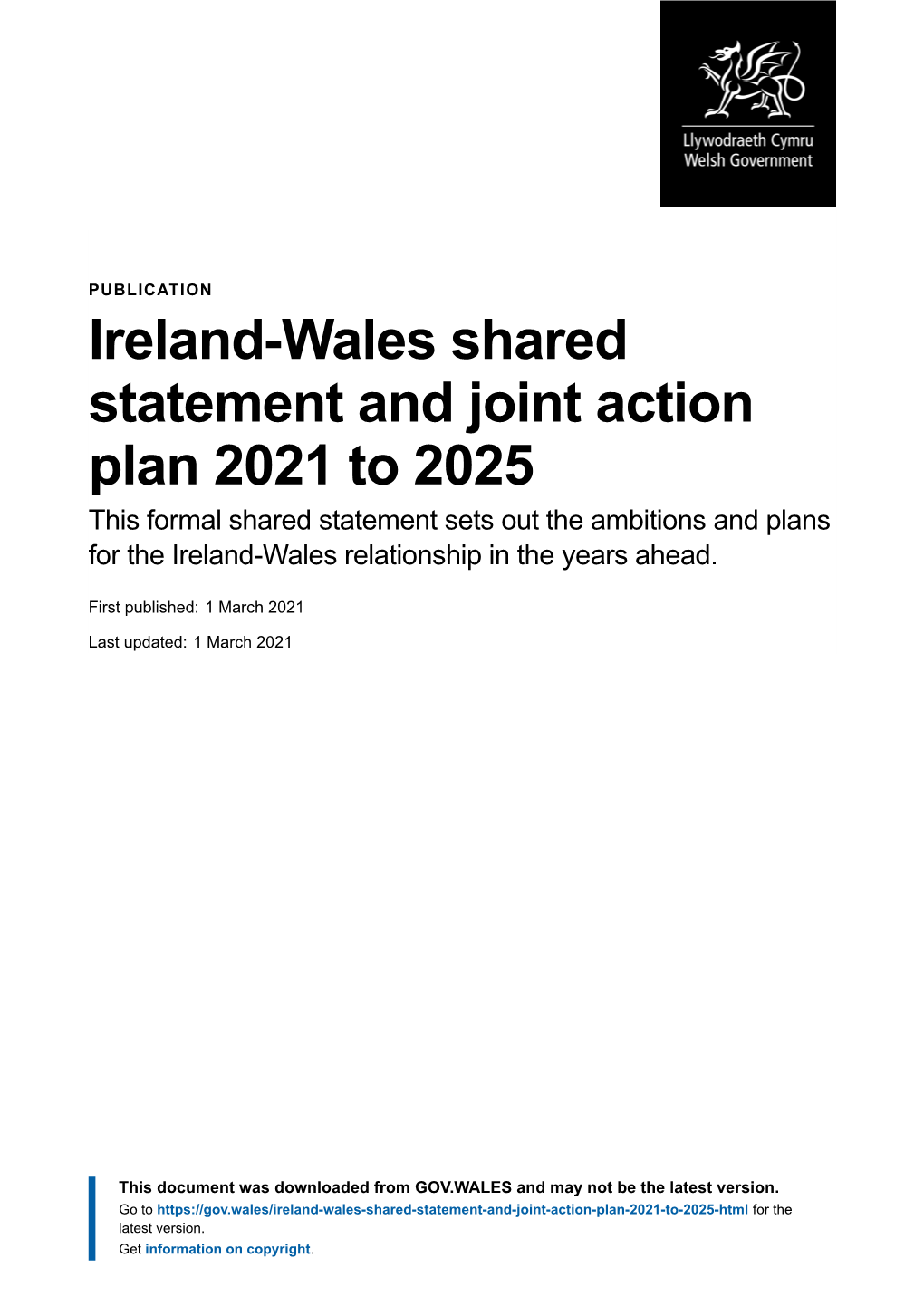 Ireland-Wales Shared Statement and Joint Action Plan 2021