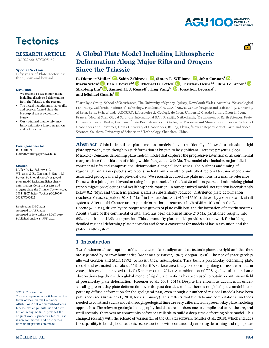 A Global Plate Model Including Lithospheric Deformation Along Major Rifts and Orogens Since the Triassic