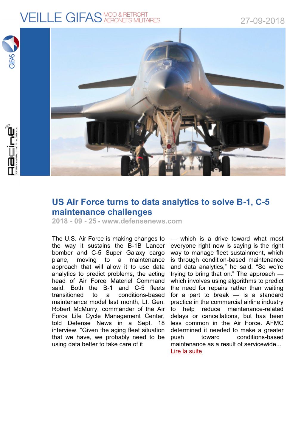 27-09-2018 US Air Force Turns to Data Analytics to Solve B-1, C-5