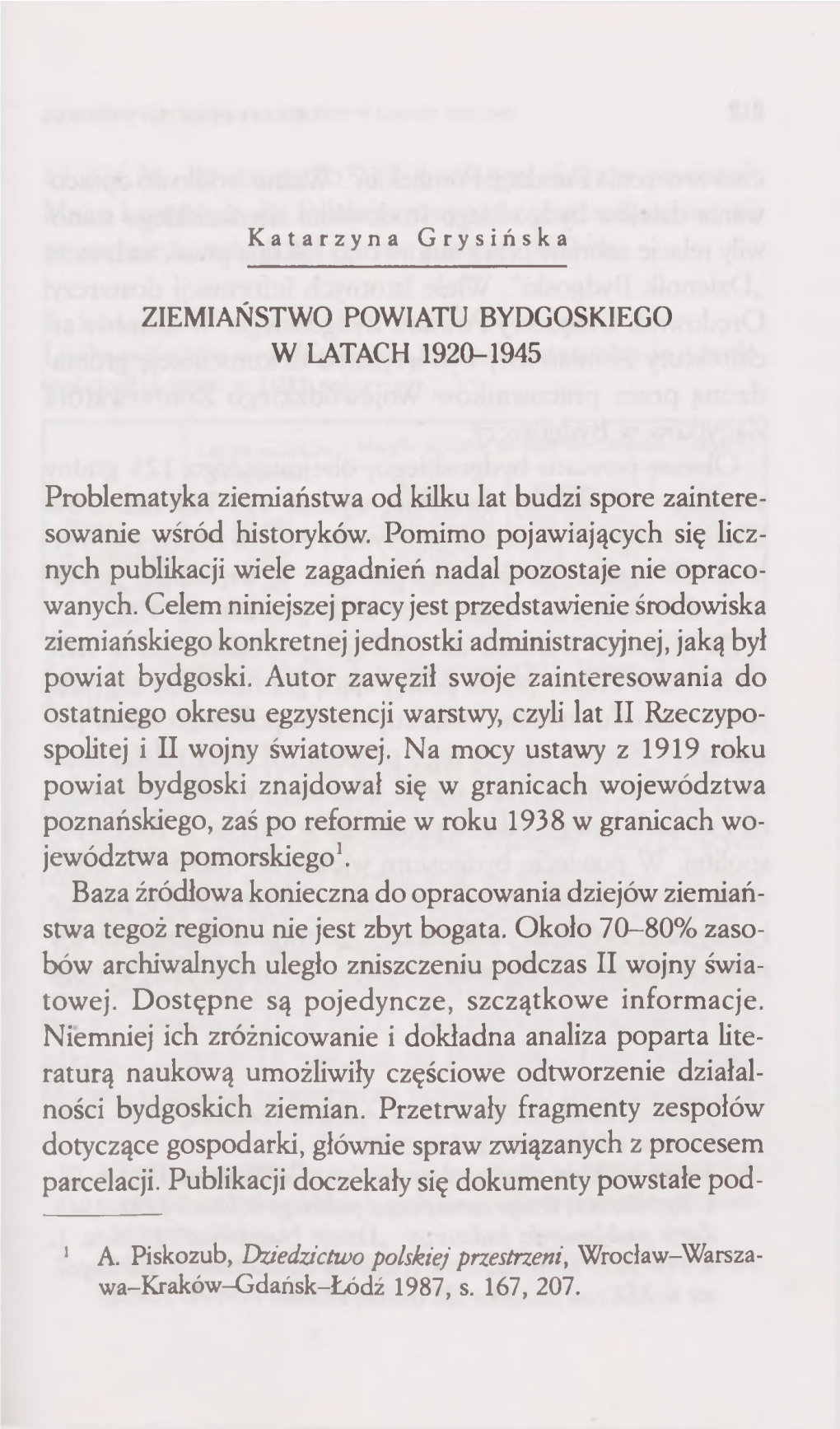 Ziemiaństwo Powiatu Bydgoskiego W Latach 1920-1945