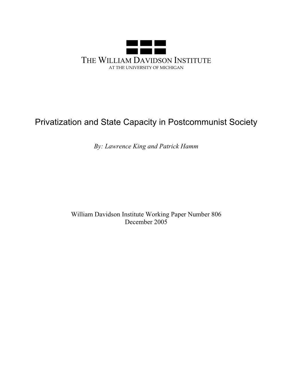 Privatization and State Capacity in Postcommunist Society