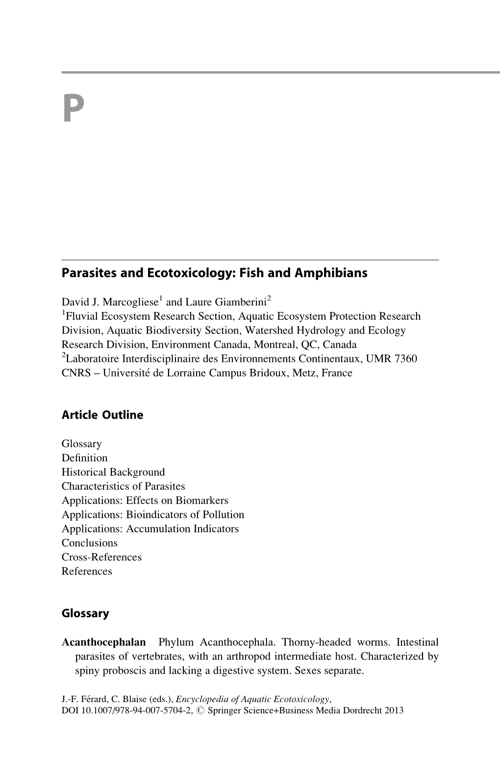 Parasites and Ecotoxicology: Fish and Amphibians