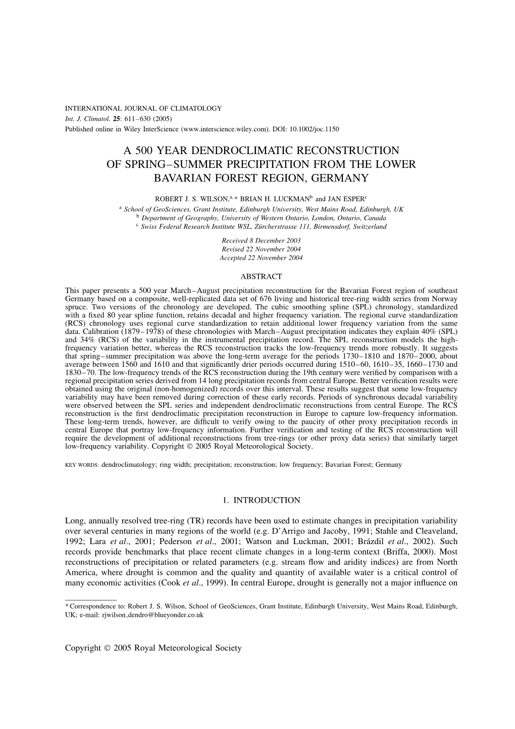 A 500 Year Dendroclimatic Reconstruction of Spring-Summer