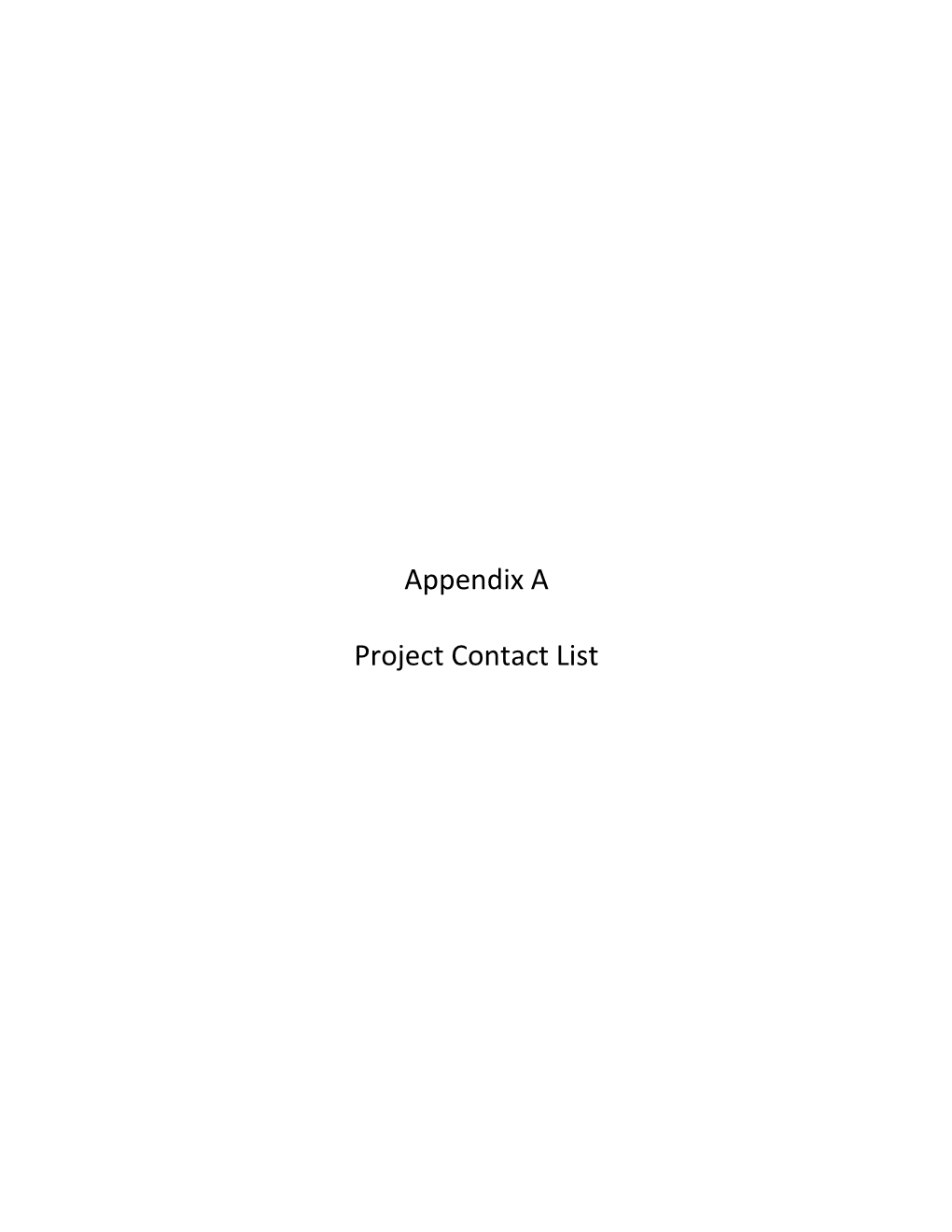 Appendix a Project Contact List