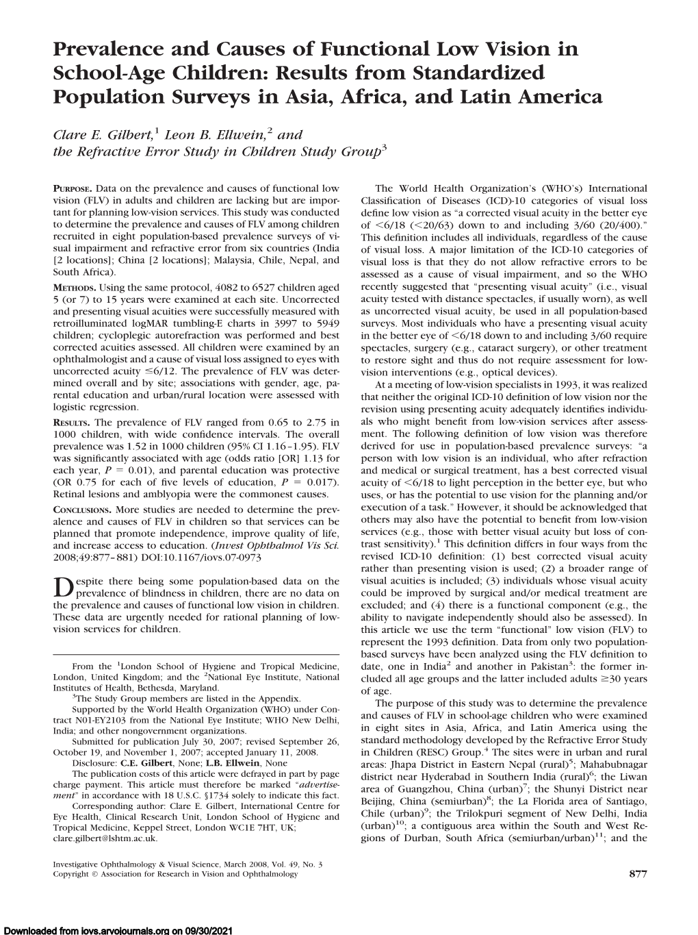 Prevalence and Causes of Functional Low Vision in School-Age Children: Results from Standardized Population Surveys in Asia, Africa, and Latin America